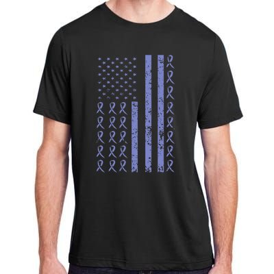 Esophageal Cancer Awareness Periwinkle Ribbon American Flag Adult ChromaSoft Performance T-Shirt