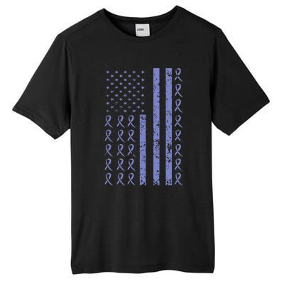 Esophageal Cancer Awareness Periwinkle Ribbon American Flag Tall Fusion ChromaSoft Performance T-Shirt