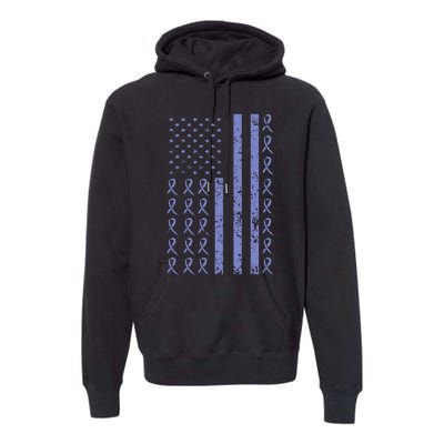 Esophageal Cancer Awareness Periwinkle Ribbon American Flag Premium Hoodie