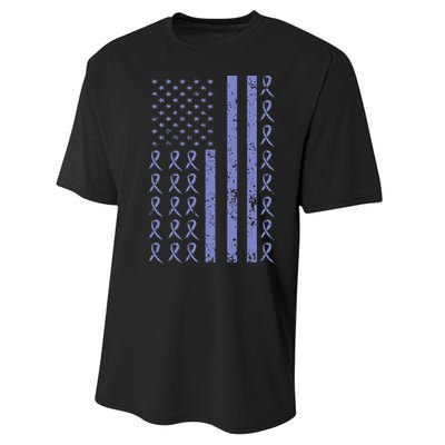 Esophageal Cancer Awareness Periwinkle Ribbon American Flag Performance Sprint T-Shirt