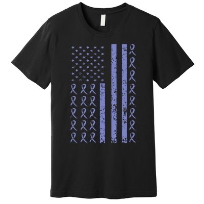 Esophageal Cancer Awareness Periwinkle Ribbon American Flag Premium T-Shirt