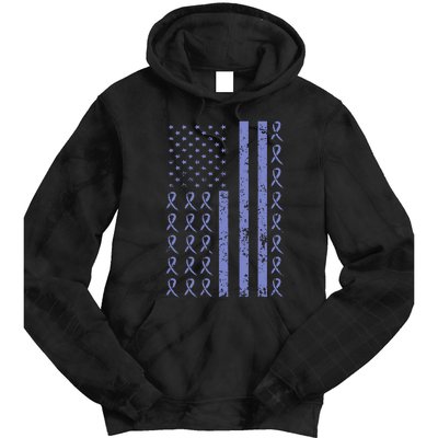 Esophageal Cancer Awareness Periwinkle Ribbon American Flag Tie Dye Hoodie