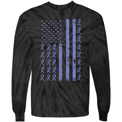 Esophageal Cancer Awareness Periwinkle Ribbon American Flag Tie-Dye Long Sleeve Shirt