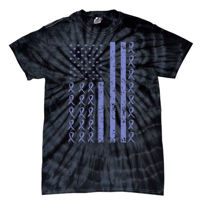 Esophageal Cancer Awareness Periwinkle Ribbon American Flag Tie-Dye T-Shirt