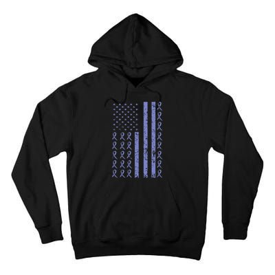 Esophageal Cancer Awareness Periwinkle Ribbon American Flag Tall Hoodie