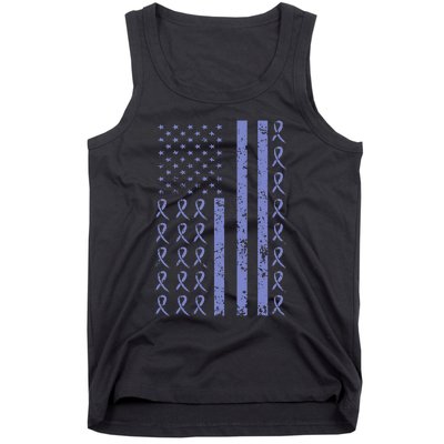 Esophageal Cancer Awareness Periwinkle Ribbon American Flag Tank Top