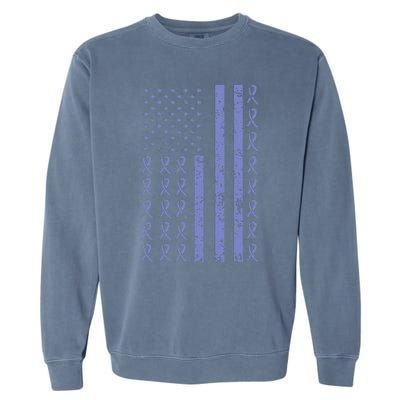 Esophageal Cancer Awareness Periwinkle Ribbon American Flag Garment-Dyed Sweatshirt