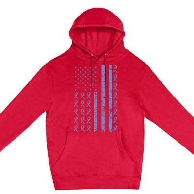 Esophageal Cancer Awareness Periwinkle Ribbon American Flag Premium Pullover Hoodie