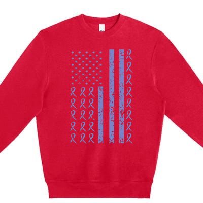 Esophageal Cancer Awareness Periwinkle Ribbon American Flag Premium Crewneck Sweatshirt