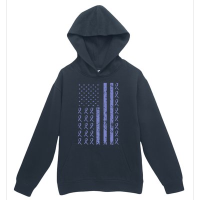 Esophageal Cancer Awareness Periwinkle Ribbon American Flag Urban Pullover Hoodie