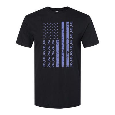 Esophageal Cancer Awareness Periwinkle Ribbon American Flag Softstyle CVC T-Shirt