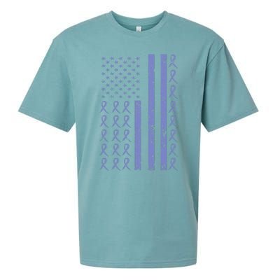 Esophageal Cancer Awareness Periwinkle Ribbon American Flag Sueded Cloud Jersey T-Shirt