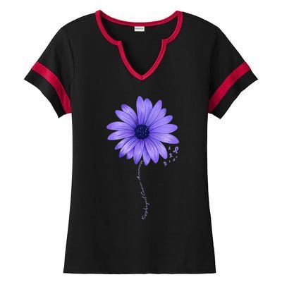 Esophageal Cancer Awareness Sunflower Periwinkle ribbon Ladies Halftime Notch Neck Tee