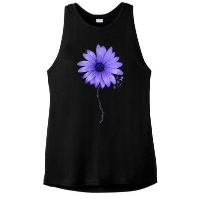 Esophageal Cancer Awareness Sunflower Periwinkle ribbon Ladies PosiCharge Tri-Blend Wicking Tank