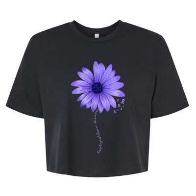 Esophageal Cancer Awareness Sunflower Periwinkle ribbon Bella+Canvas Jersey Crop Tee