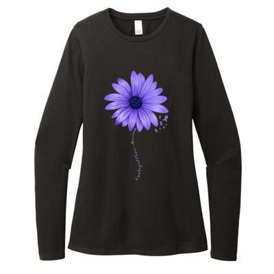 Esophageal Cancer Awareness Sunflower Periwinkle ribbon Womens CVC Long Sleeve Shirt