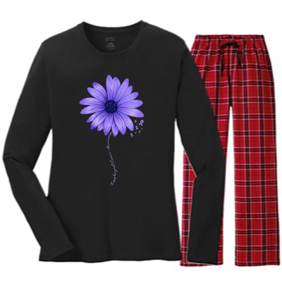 Esophageal Cancer Awareness Sunflower Periwinkle ribbon Women's Long Sleeve Flannel Pajama Set 