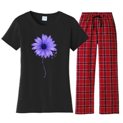 Esophageal Cancer Awareness Sunflower Periwinkle ribbon Women's Flannel Pajama Set