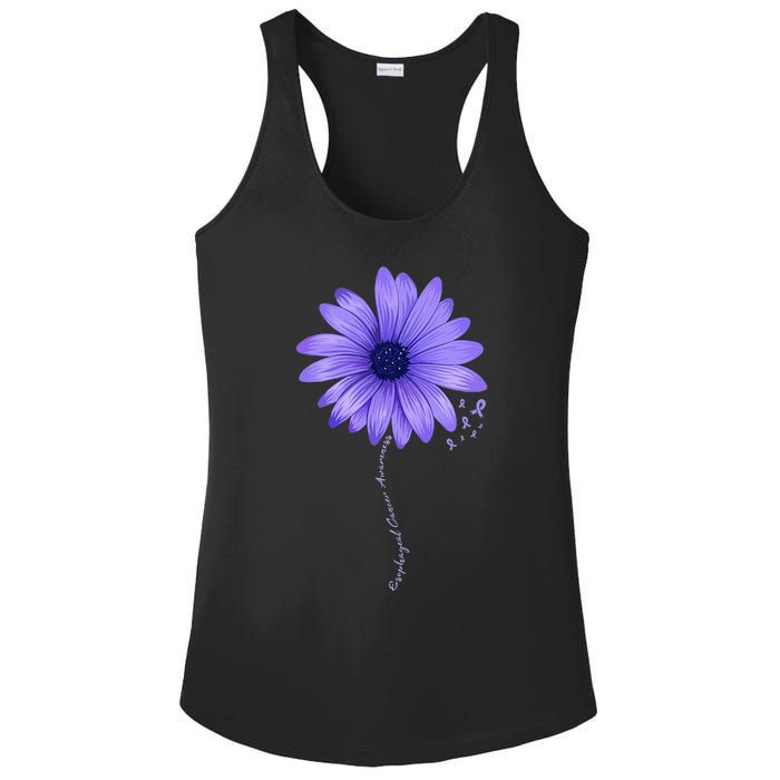 Esophageal Cancer Awareness Sunflower Periwinkle ribbon Ladies PosiCharge Competitor Racerback Tank