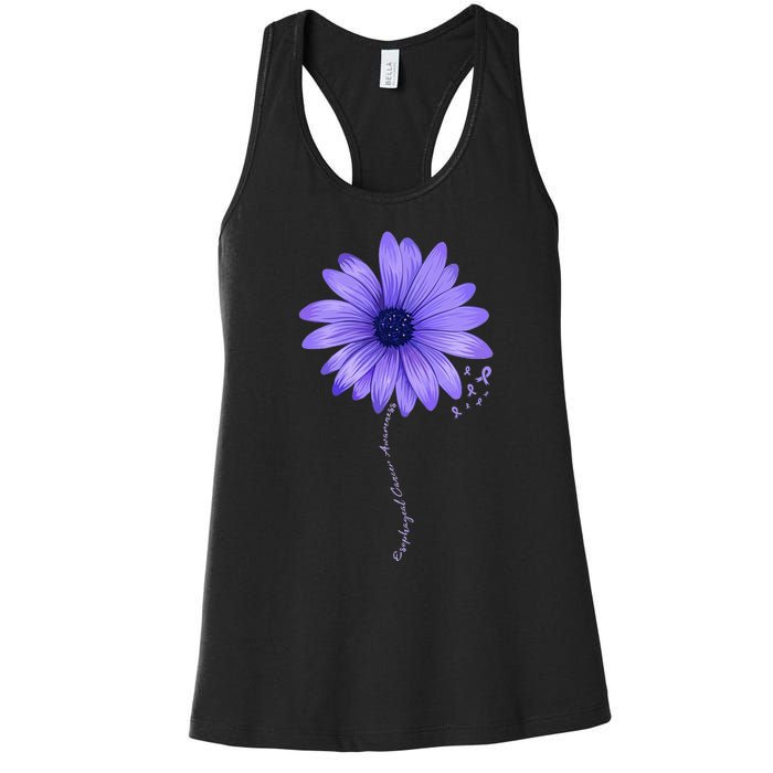 Esophageal Cancer Awareness Sunflower Periwinkle ribbon Women's Racerback Tank