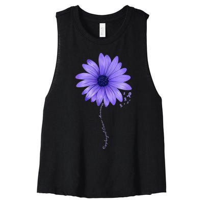 Esophageal Cancer Awareness Sunflower Periwinkle ribbon Women's Racerback Cropped Tank