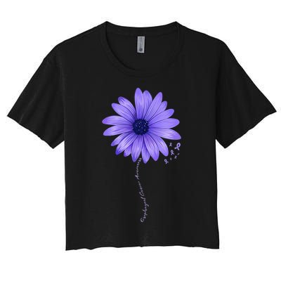 Esophageal Cancer Awareness Sunflower Periwinkle ribbon Women's Crop Top Tee