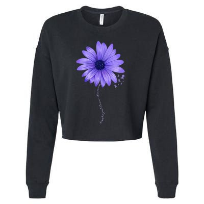 Esophageal Cancer Awareness Sunflower Periwinkle ribbon Cropped Pullover Crew