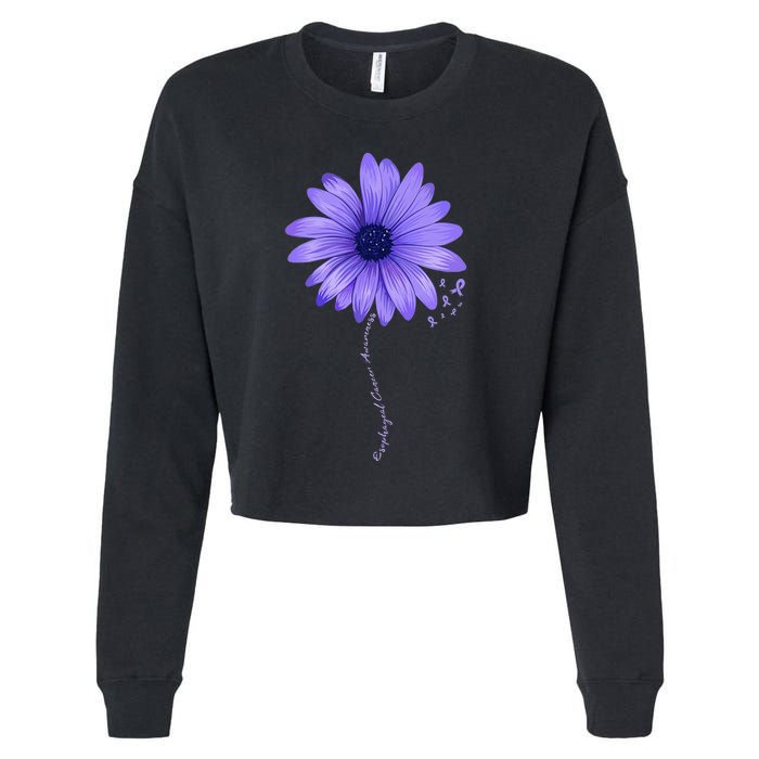 Esophageal Cancer Awareness Sunflower Periwinkle ribbon Cropped Pullover Crew