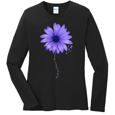 Esophageal Cancer Awareness Sunflower Periwinkle ribbon Ladies Long Sleeve Shirt