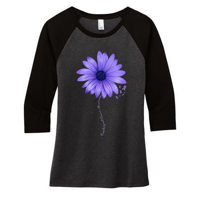 Esophageal Cancer Awareness Sunflower Periwinkle ribbon Women's Tri-Blend 3/4-Sleeve Raglan Shirt