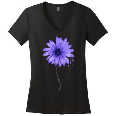 Esophageal Cancer Awareness Sunflower Periwinkle ribbon Women's V-Neck T-Shirt