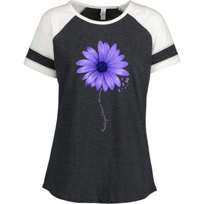 Esophageal Cancer Awareness Sunflower Periwinkle ribbon Enza Ladies Jersey Colorblock Tee