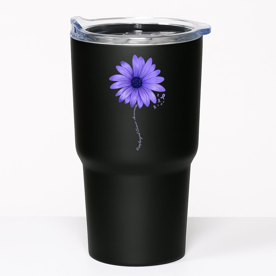 Esophageal Cancer Awareness Sunflower Periwinkle ribbon Tumbler