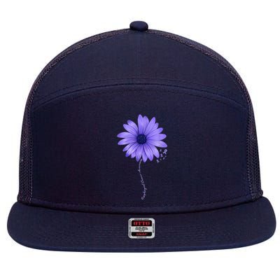 Esophageal Cancer Awareness Sunflower Periwinkle ribbon 7 Panel Mesh Trucker Snapback Hat