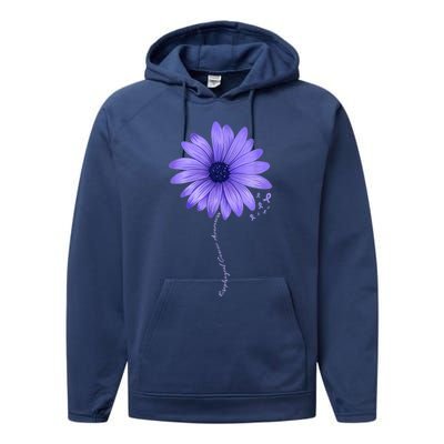 Esophageal Cancer Awareness Sunflower Periwinkle ribbon Performance Fleece Hoodie