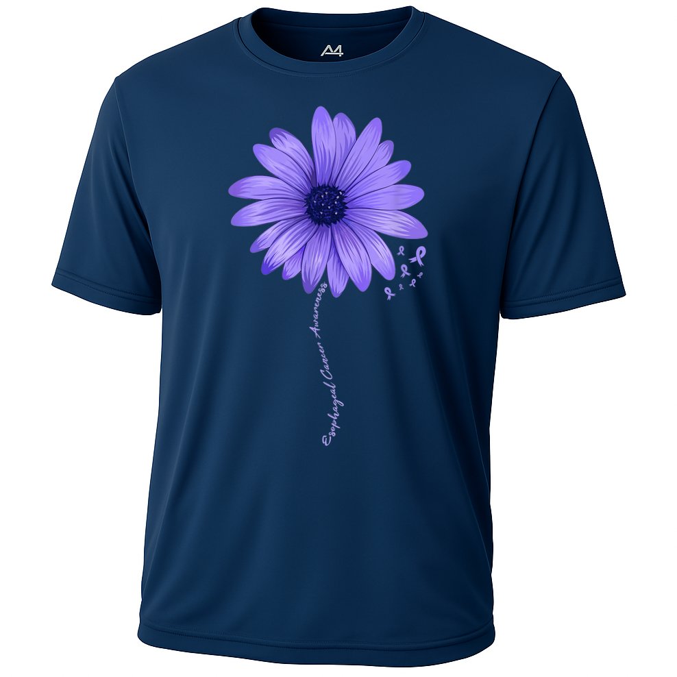 Esophageal Cancer Awareness Sunflower Periwinkle ribbon Cooling Performance Crew T-Shirt