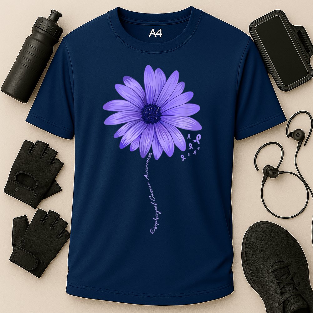 Esophageal Cancer Awareness Sunflower Periwinkle ribbon Cooling Performance Crew T-Shirt