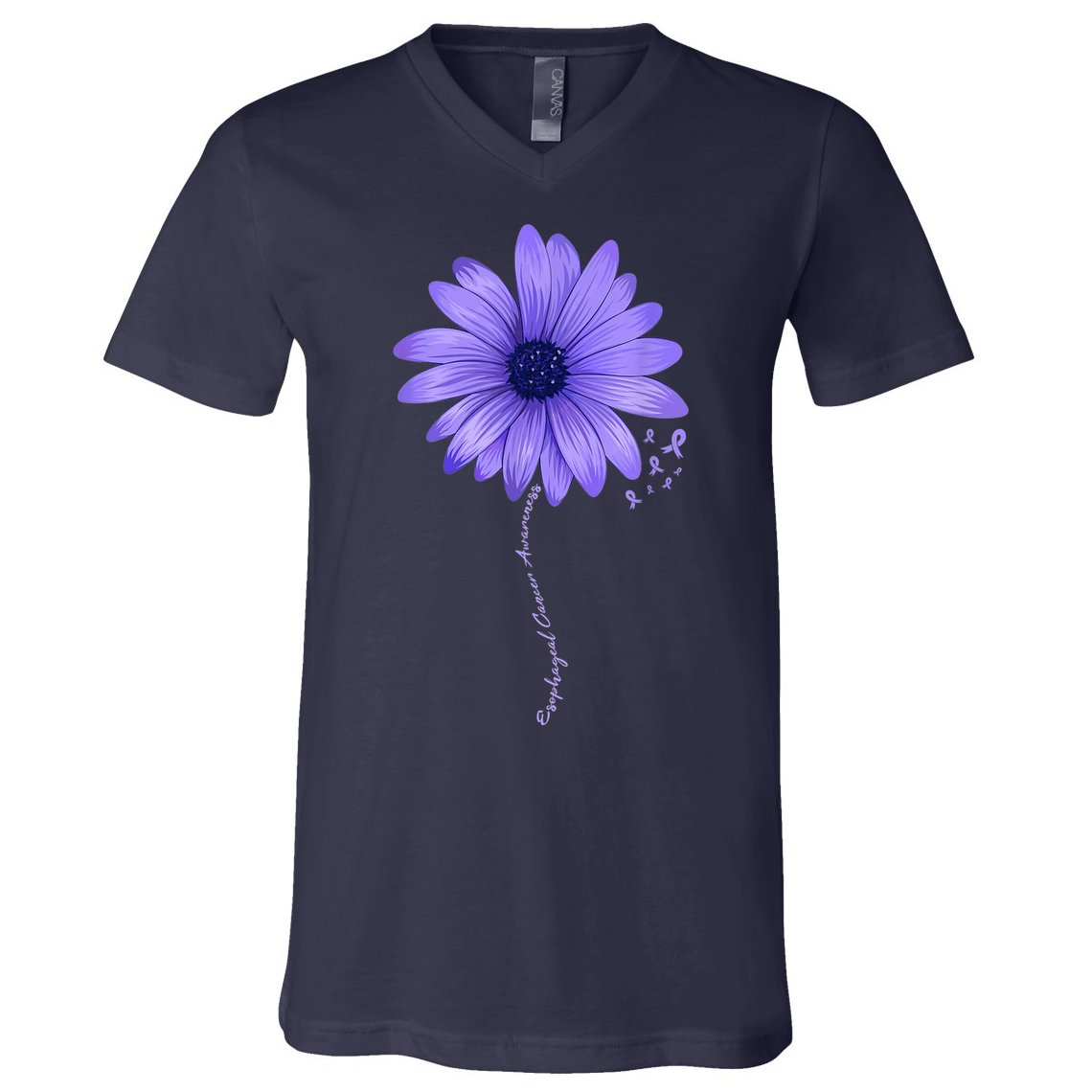 Esophageal Cancer Awareness Sunflower Periwinkle ribbon V-Neck T-Shirt