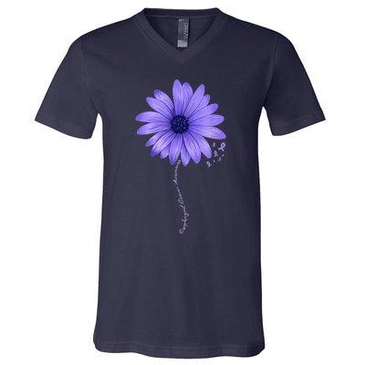 Esophageal Cancer Awareness Sunflower Periwinkle ribbon V-Neck T-Shirt