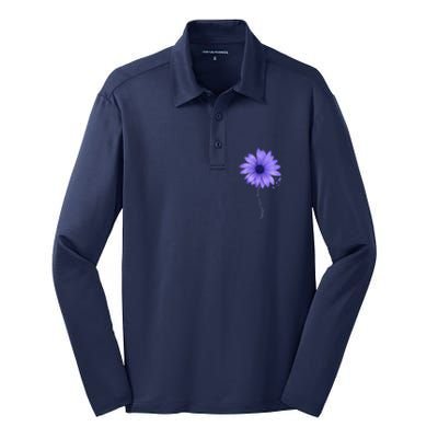 Esophageal Cancer Awareness Sunflower Periwinkle ribbon Silk Touch Performance Long Sleeve Polo