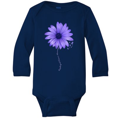 Esophageal Cancer Awareness Sunflower Periwinkle ribbon Baby Long Sleeve Bodysuit