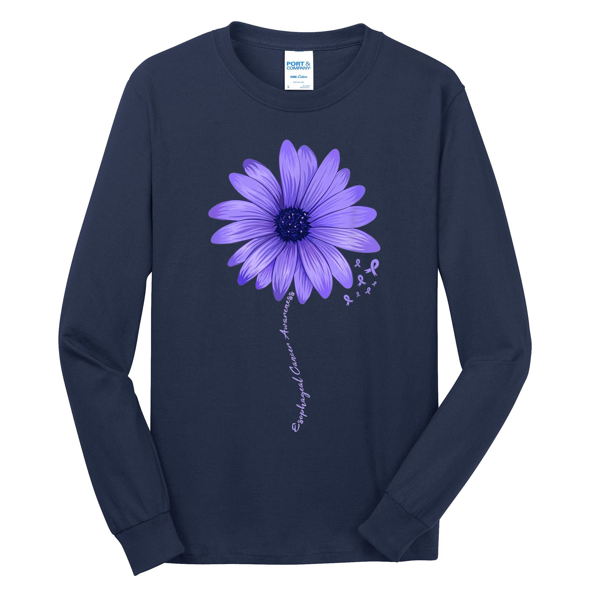 Esophageal Cancer Awareness Sunflower Periwinkle ribbon Tall Long Sleeve T-Shirt