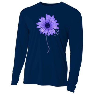 Esophageal Cancer Awareness Sunflower Periwinkle ribbon Cooling Performance Long Sleeve Crew