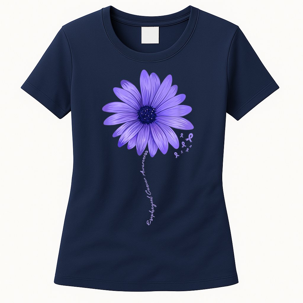 Esophageal Cancer Awareness Sunflower Periwinkle ribbon Womens T-Shirt