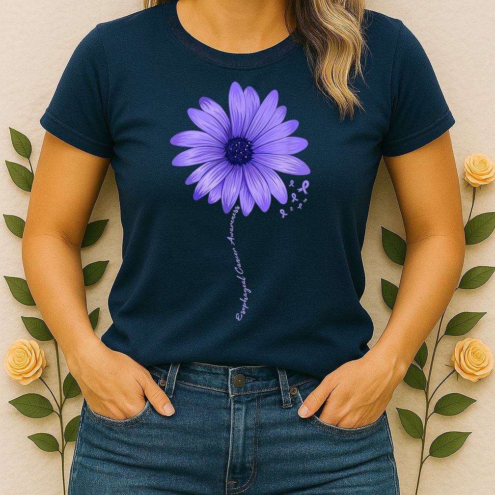 Esophageal Cancer Awareness Sunflower Periwinkle ribbon Womens T-Shirt