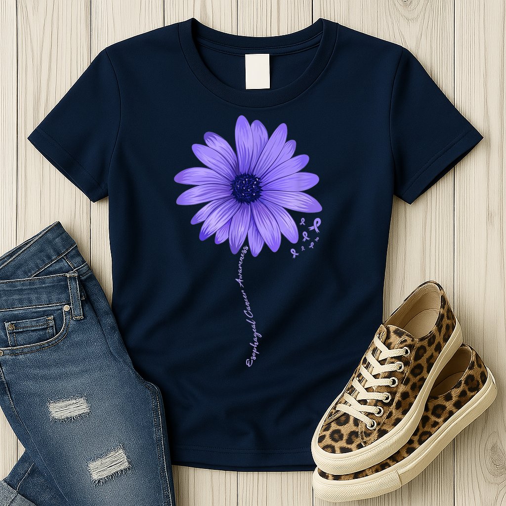 Esophageal Cancer Awareness Sunflower Periwinkle ribbon Womens T-Shirt