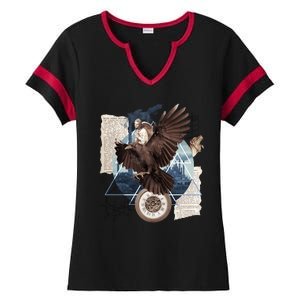 Eagle Collage Ancient Artifact Piece Ladies Halftime Notch Neck Tee