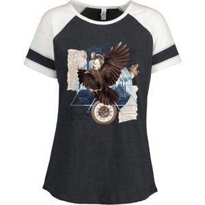 Eagle Collage Ancient Artifact Piece Enza Ladies Jersey Colorblock Tee