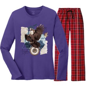 Eagle Collage Ancient Artifact Piece Women's Long Sleeve Flannel Pajama Set 