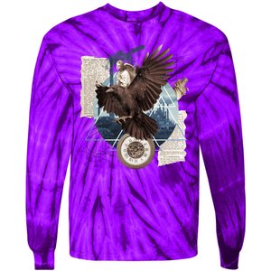 Eagle Collage Ancient Artifact Piece Tie-Dye Long Sleeve Shirt